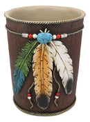 Ebros Feathers Turquoise Stone and Beads Dream Catcher Waste Basket Bin 9.5"H