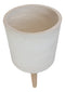 Set of 3 Contemporary White Fiber Clay Cylindrical Planter Pots With Wooden Feet