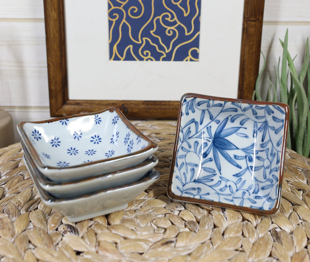 Made In Japan Multi Patterned Square Sauce Condiment Dipping Bowl Set Serves 4