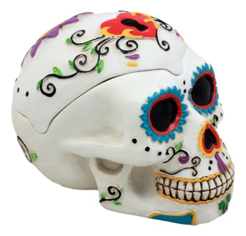 Ebros Day of The Dead White Sugar Skull Ashtray Tribal Tattoo Skull Figurine 5"Long - Ebros Gift