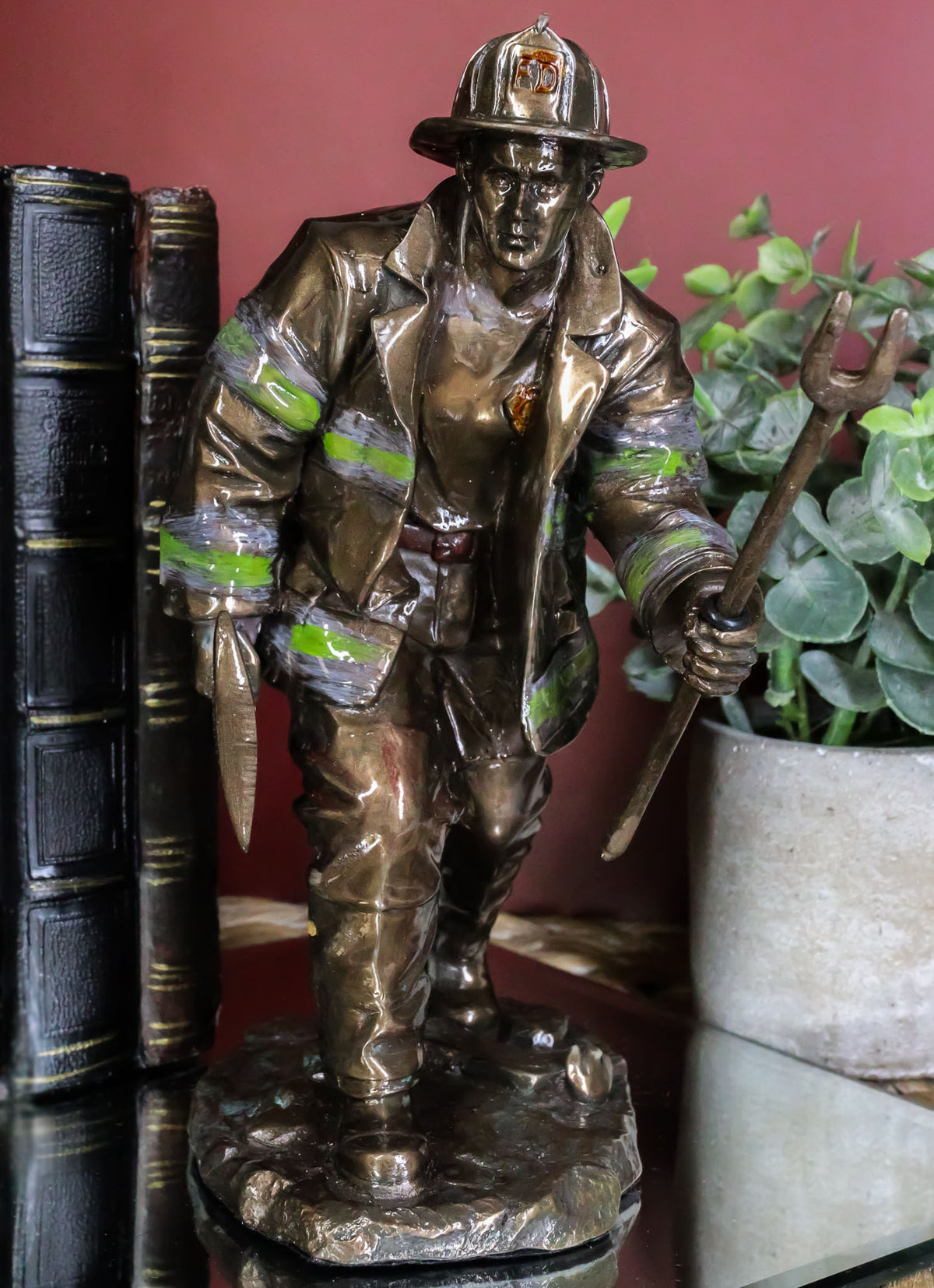 Fireman With Fire Axe And Fork Statue 7.25"Tall In The Line of Duty Fire Rescue