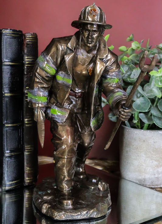 Fireman With Fire Axe And Fork Statue 7.25"Tall In The Line of Duty Fire Rescue