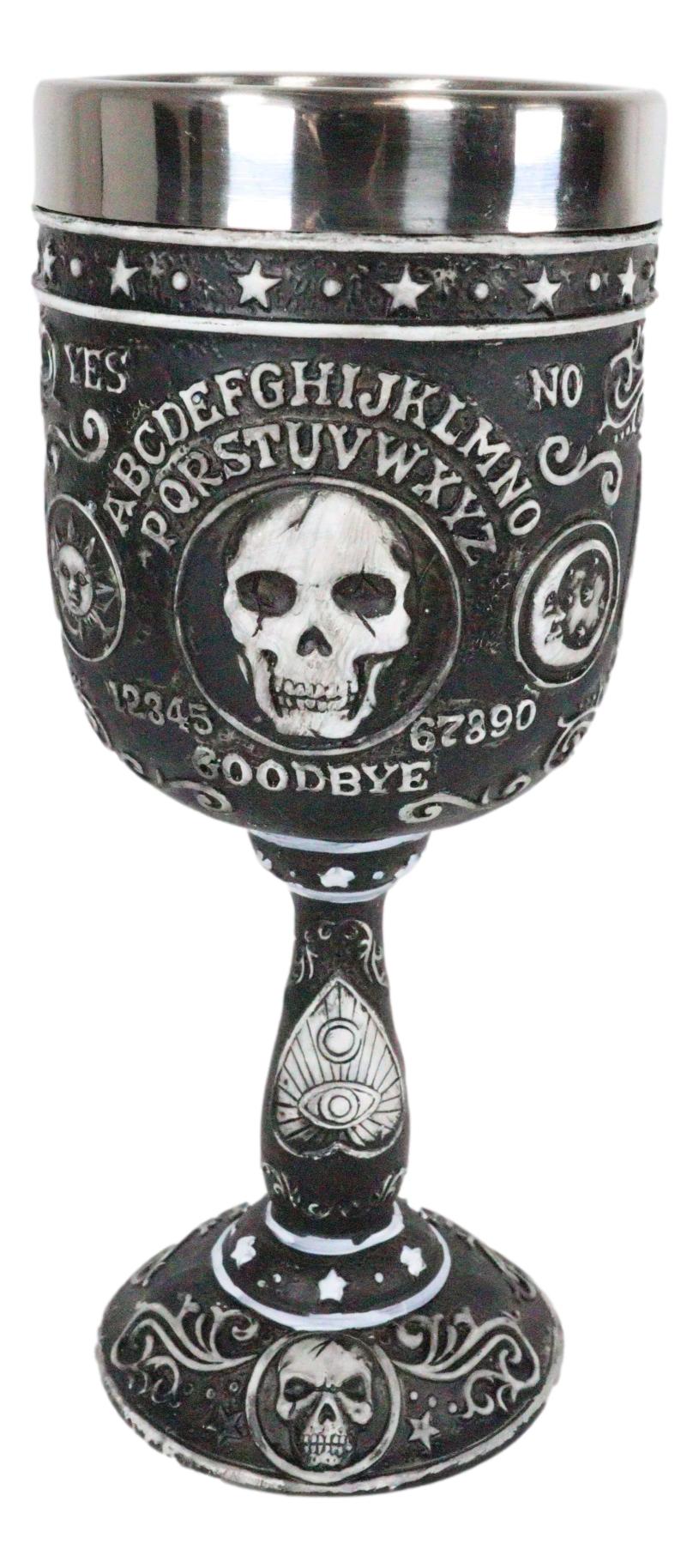 Ebros Occult Gothic Alchemy Ouija Spirit Board Skulls Baroque Wine Goblet 7oz