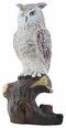 Ebros 9 Inch Brown and White Owl Sitting on Dark Brown Tree Stump