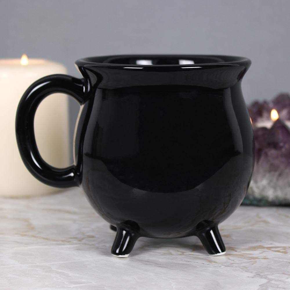 Ceramic Wicca Hocus Pocus Witch Potion Broil Black Cauldron Mug Cup With Handle - Ebros Gift