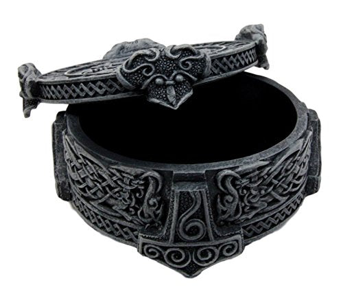 Ebros Thor Mjolnir Hammer Talisman Compass Jewelry Trinket Box Figurine 5"L