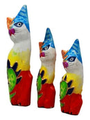 Ebros Balinese Wood Handicrafts Bright Colors Cat Family Set of 3 Figurines
