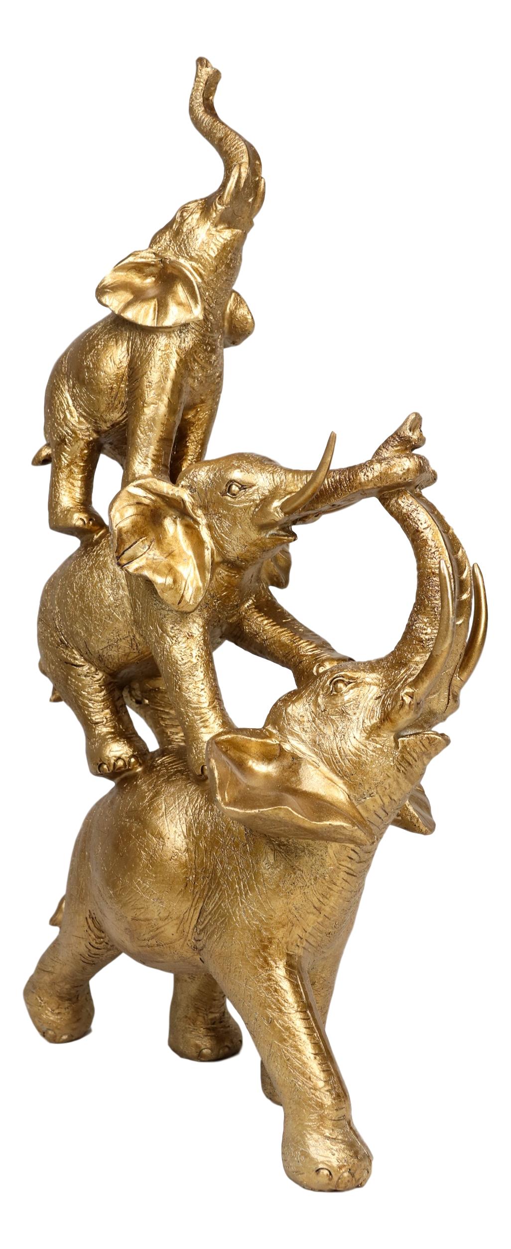 Golden Stacked Balancing Acrobatic Circus African Elephants Family Statue 15"H - Ebros Gift