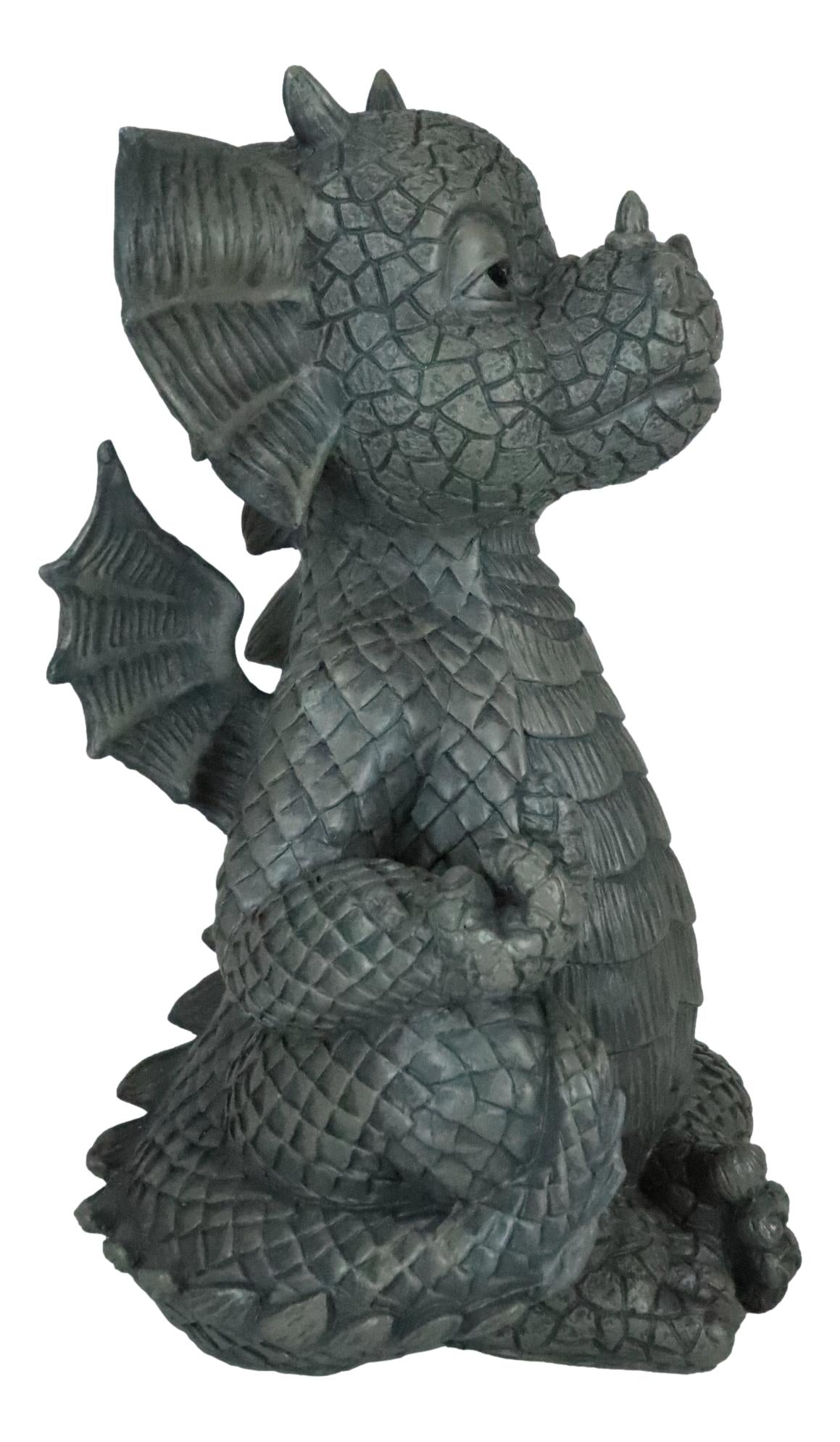 Keep Off Flip The Bird Rude Baby Dragon Sitting Statue 10"H Fairy Garden Decor - Ebros Gift