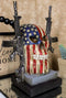 Military American Flag Star Spangled Banner Skull With 2 Gun Rifles Figurine