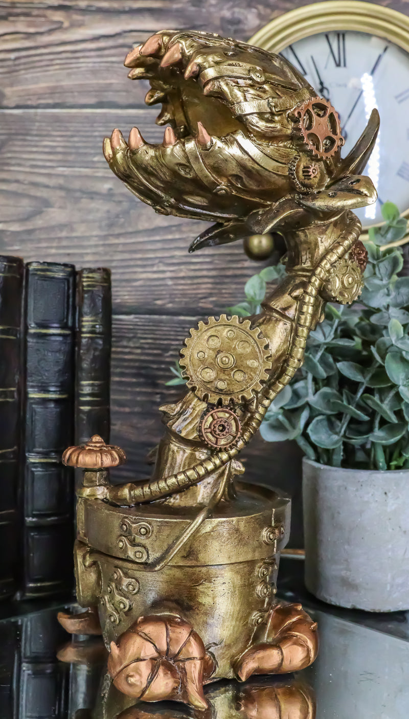 Geared Clockwork Vintage Steampunk Cyborg Venus Flytrap Plant In Pot Figurine