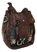 Rustic Western Cowboy Horse Saddle With Indian Feathers Flower Vase Or Planter