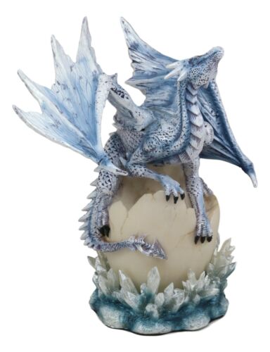 Luna Shylo Arctic Frost Dragon Emerging From Frozen Crystal Egg Hatchling Statue