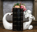 Rustic White Stone Finish Ocean Siren Mermaid Body & Tail Bookends Figurine Set