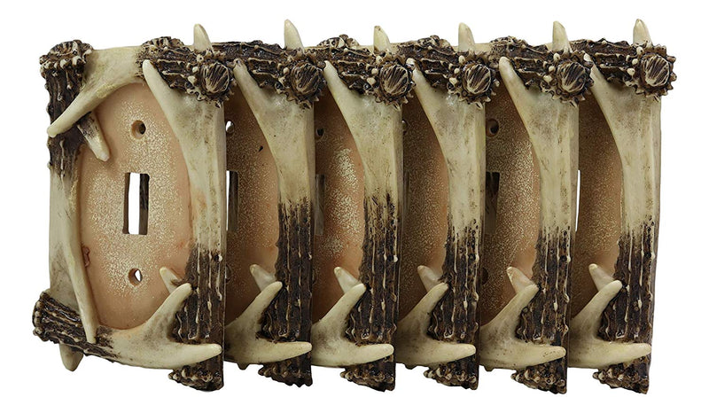 Ebros Set of 6 Rustic Stag Deer Antlers Wall Cover Plate Single Toggle Switch