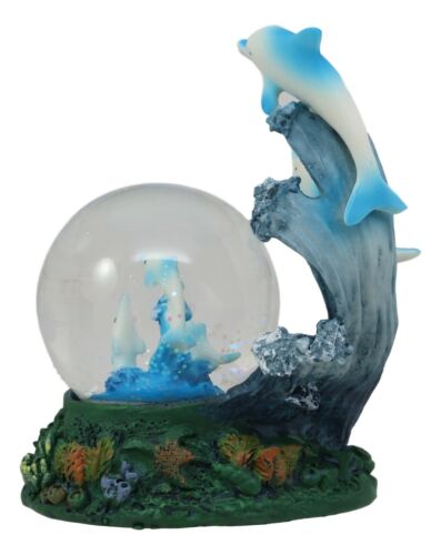Nautical Marine Dolphin Family Rising With Waves Snow Water Globe Figurine Decor