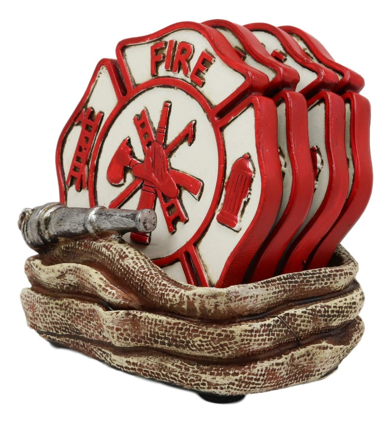 Ebros 911 Emergency Coiled Fireman Water Hose Coaster Set With 4 Coasters 4"High