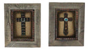 Pack of 2 Rustic Western Turquoise Gems Horseshoe Cross Wood Framed Wall Decors