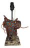 Western Cowboy Faux Tooled Leather Turquoise Art Horse Saddle Table Lamp Decor