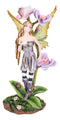 Beautiful Tropical Purple Orchid Blossoms Elf Magic Fairy With Ladybug Figurine