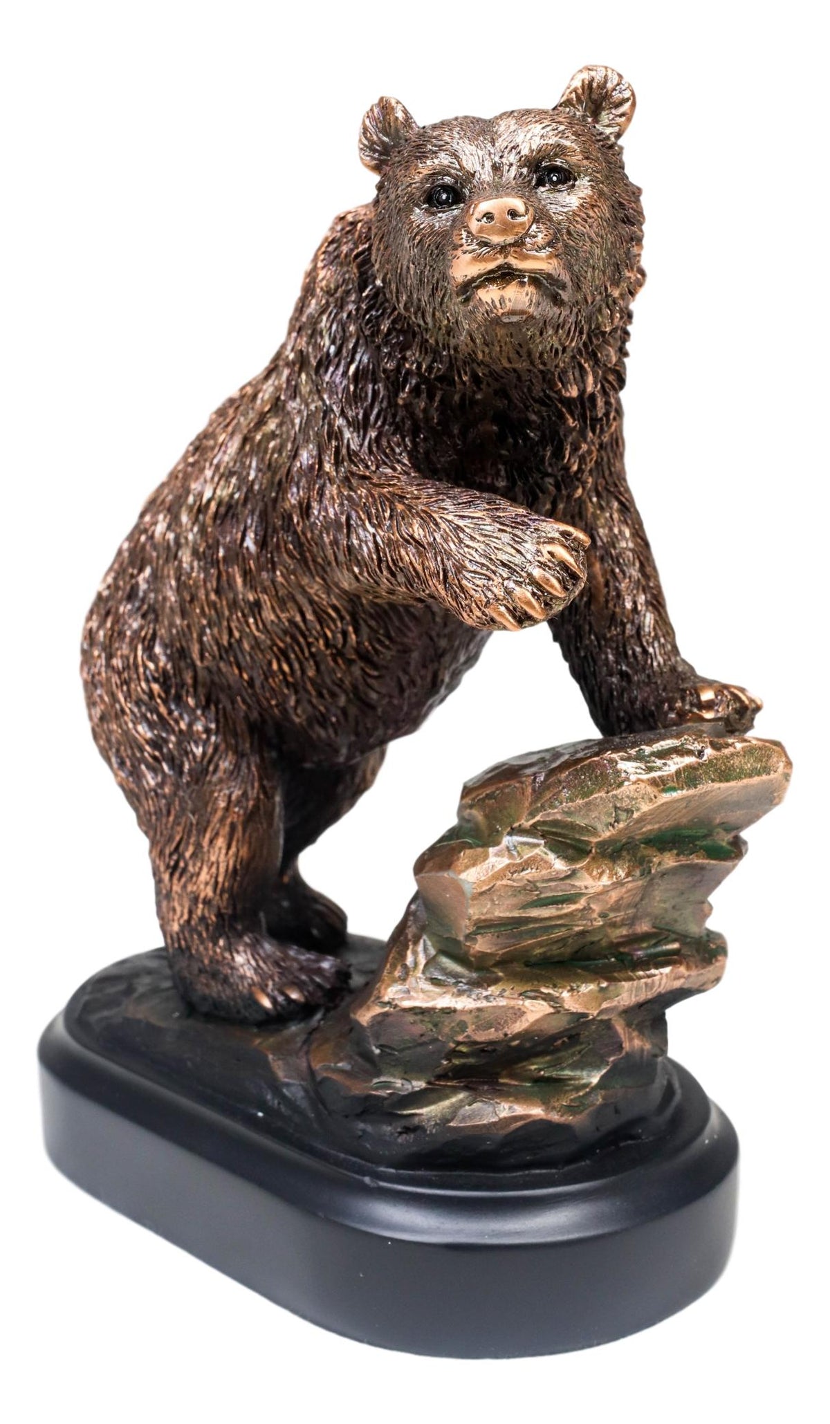 Grizzly Bear Climbing On River Rock Statue 6.25"Tall Bronze Electroplated Resin - Ebros Gift