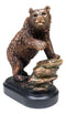 Grizzly Bear Climbing On River Rock Statue 6.25"Tall Bronze Electroplated Resin