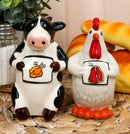 Holstein Cow and Hen Holding Steak & Roast Chicken Sign Salt Pepper Shakers Set