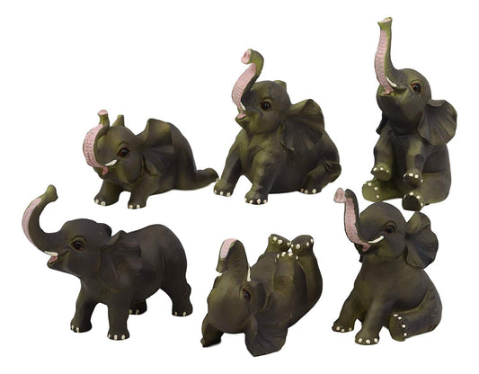 Ebros Gift African Savanna Safari Whimsical Cute Baby Elephant Calves Miniature Set of 6 Figurines 3.5" H Mini Elephants Realistic Taxidermy Collectible Pachyderms Zoo Animals Decorative - Ebros Gift