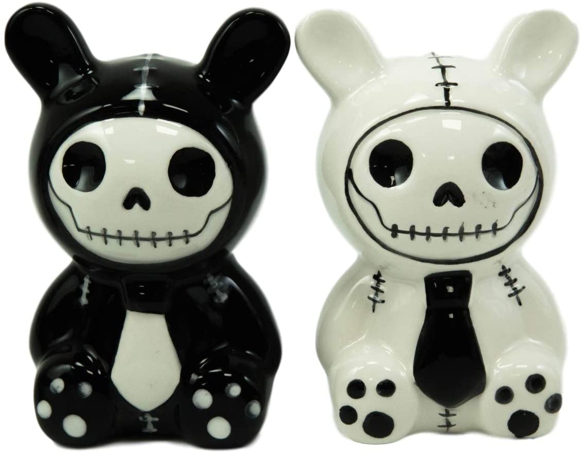 Ebros Furry Bones Bun Bun Rabbits Salt And Pepper Shakers Ceramic Set 3.5"H - Ebros Gift