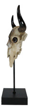 Large Alpha Wolf Spirit Totem On Buffalo Bull Skull Stake Statue 17.5"Tall