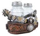 Western Cowboy Double Boot Spurs With Faux Leather Salt Pepper Shakers Holder