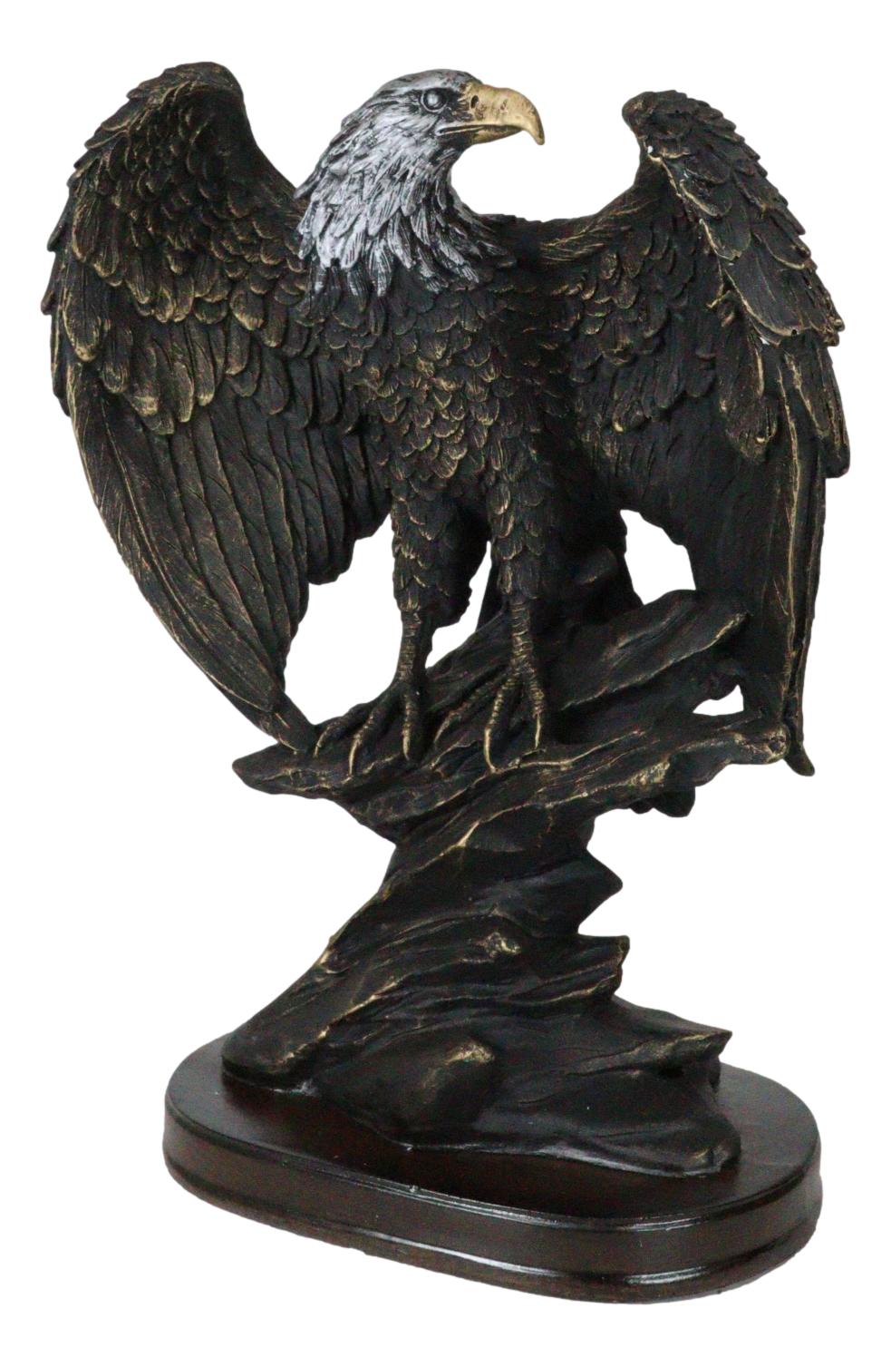 American Patriotic Large Bald Eagle Perched On Rocky Cliff Resin Figurine 10"H - Ebros Gift