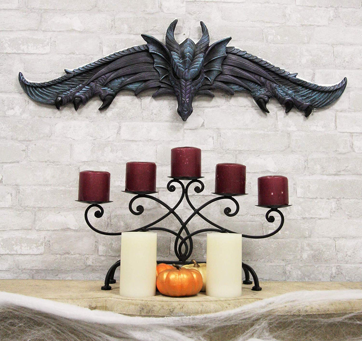 Ebros Large 34.25"Wide Medieval Fantasy Midnight Blue Blood Overwatch Dragon With Open Wings Wall Decor Plaque Entrance Overdoor Pediment Door Hanger Dragons And Dungeons Halloween Wall Art Decorative - Ebros Gift