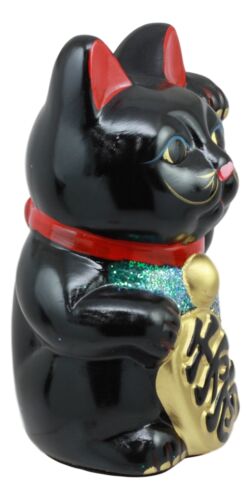 Japanese Luck Fortune Charm Black Beckoning Cat Maneki Neko Money Bank Statue