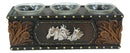 Rustic Western Cowboy Horses Floral Faux Tooled Leather 3 Votives Candle Holder