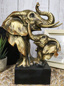 9"H Safari Bush Elephant And Calf Family Bust With Trunks Up Auspicious Statue