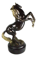 Western Black Beauty Rearing Horse In Bronze And Gold Resin Figurine With Base