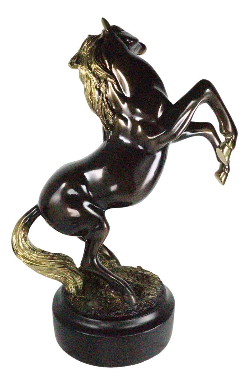 Western Black Beauty Rearing Horse In Bronze And Gold Resin Figurine With Base