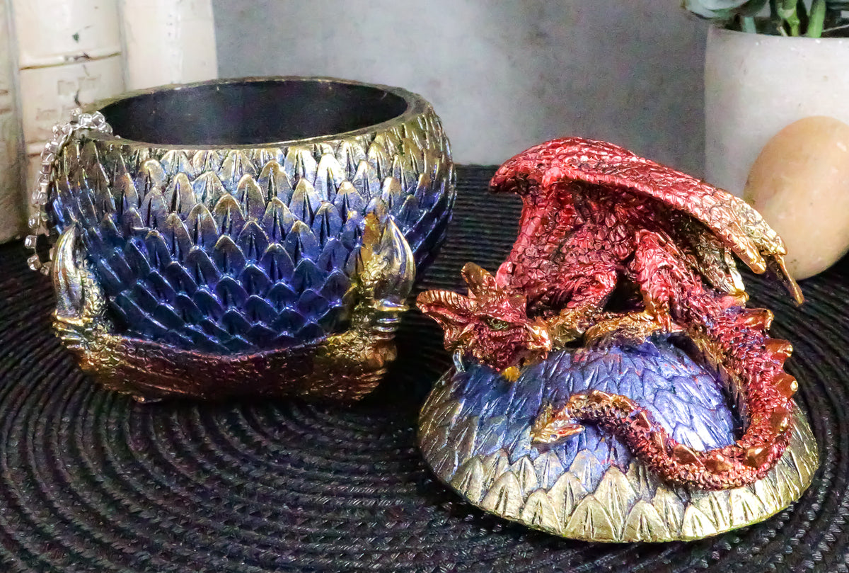 Ebros Red Wyrmling Dragon On Dragon Claw Scaly Colorful Decorative Box Figurine