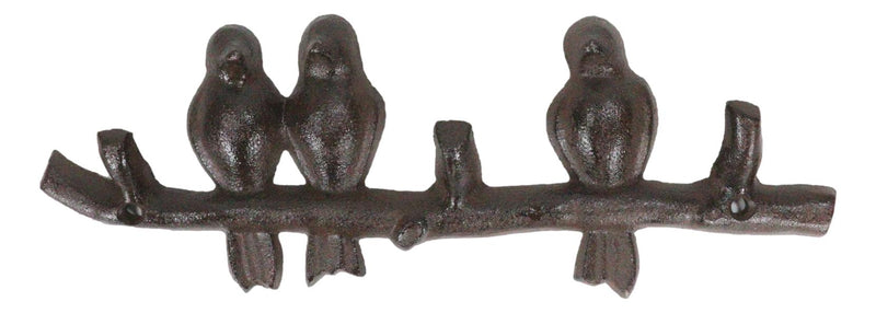 Cast Iron Rustic Western Lovebirds Perching On Twig Branch 3-Pegs Wall Coat Hook