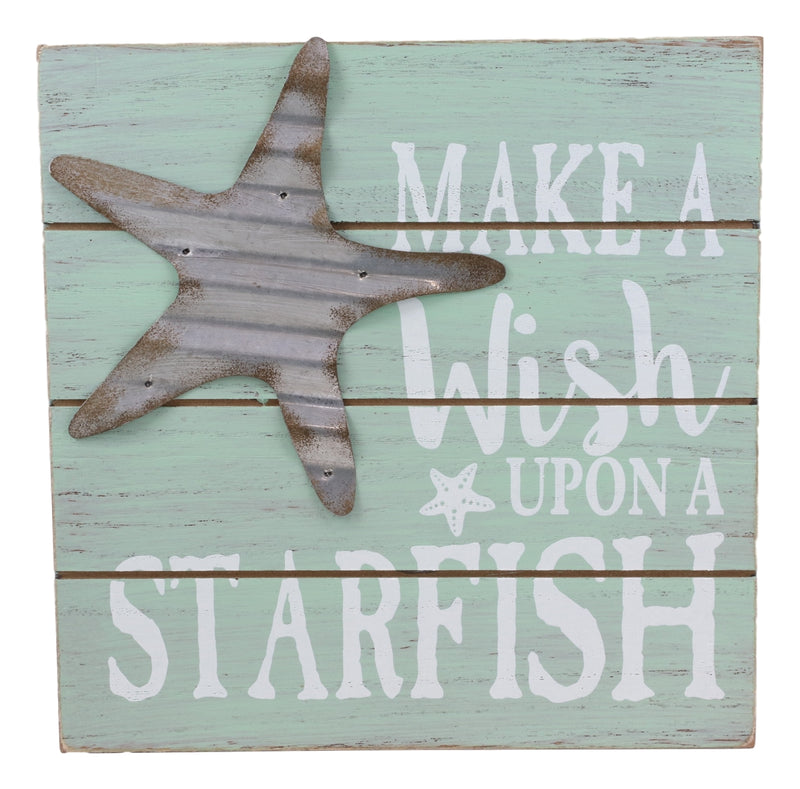 Ebros Nautical Marine Teal Make A Wish Upon A Starfish Wall Decor Beach Wooden Sign