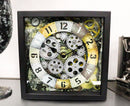 11" Square Steampunk Industrial Sci Fi Desktop Or Wall Clock With Spinning Gears