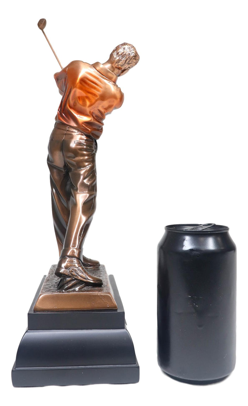 Professional Golfer Swinging Golf Club Bronze Electroplated Decor Statue 15" H