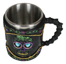 Gothic Black Day of The Dead Sugar Skull Mug Silhouette In Bright Floral Colors