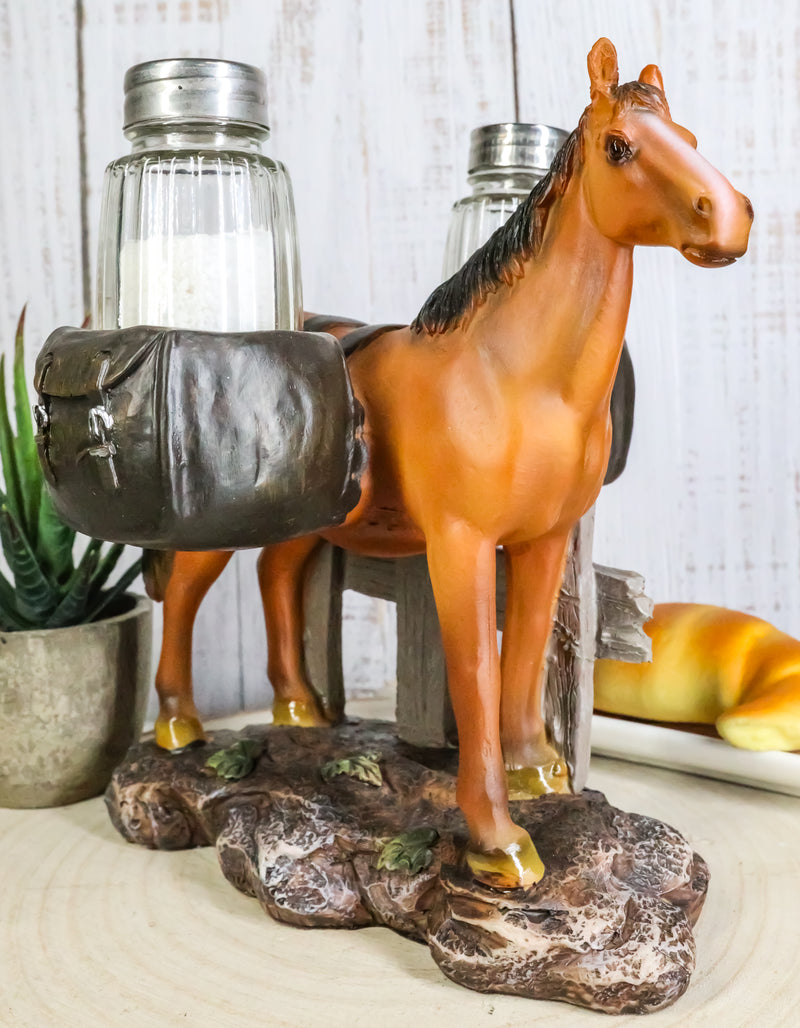 Western Brown Stallion Horse With Saddlebags Salt Pepper Shakers Holder Figurine