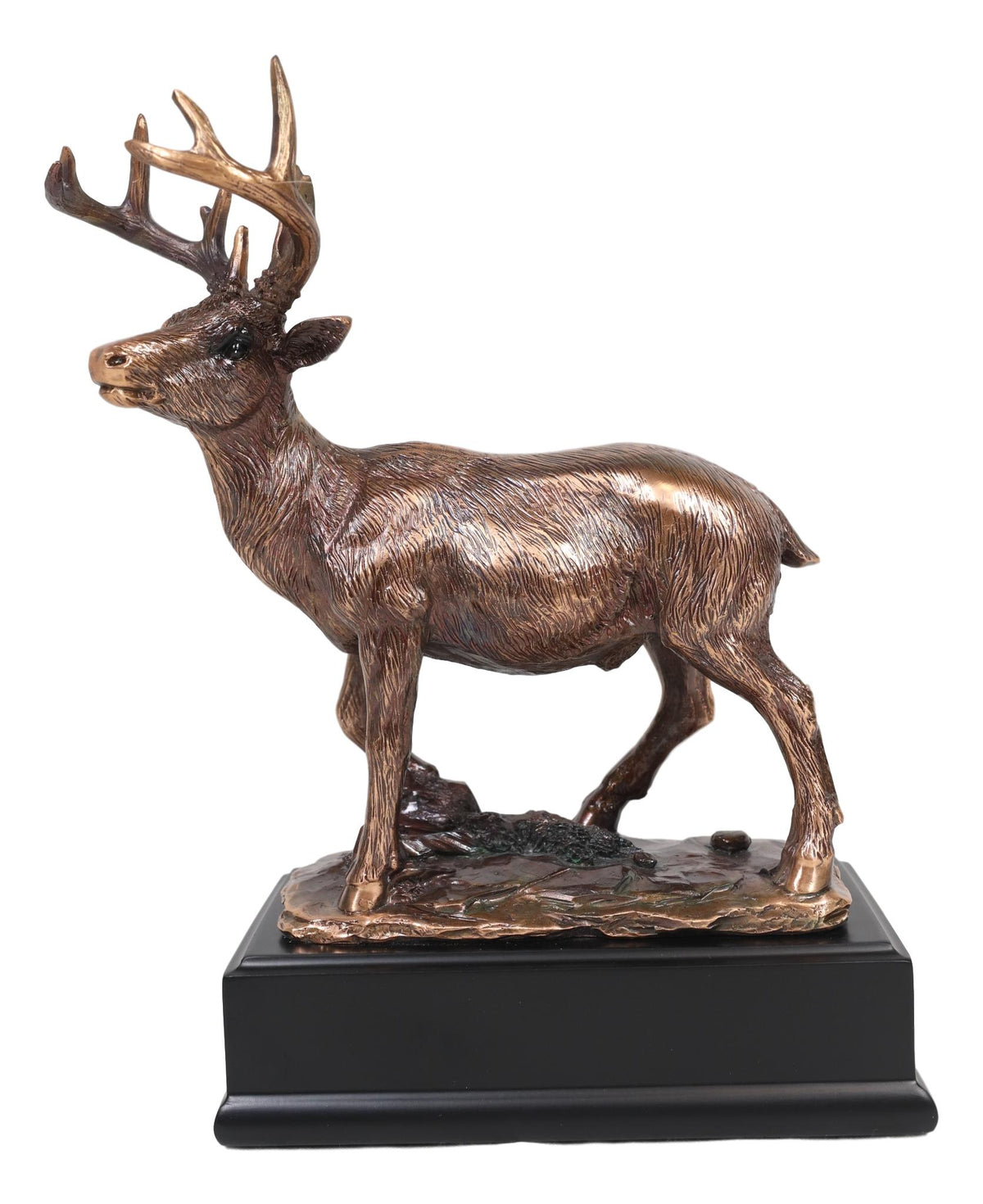 Ebros Rustic 12 Point Buck Stag Deer Bronze Patinated Resin Statue W/ Trophy Base - Ebros Gift