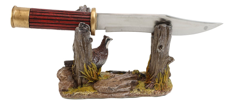 Rustic Quail Hen Bird Display With Decorative Shotgun Shell Knife Statue Set