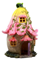 Mini Enchanted Fairy Garden Trumpet Lily Cottage Light Up House W/ Door Figurine - Ebros Gift