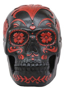 Ebros Black and Red Day of The Dead Floral Rose Skull Figurine DOD Roses Rosa Sugar Skulls Statue 7.25" Long
