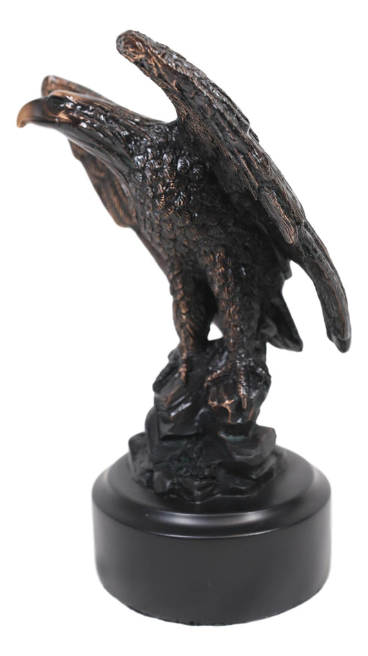 Ebros Surveyor Bald Eagle With Open Wings On Rock Electroplated Resin Statue - Ebros Gift